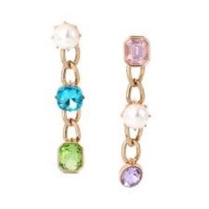 Betsey Women's Stone Chain Linear Gold Earrings, 2.5" Length